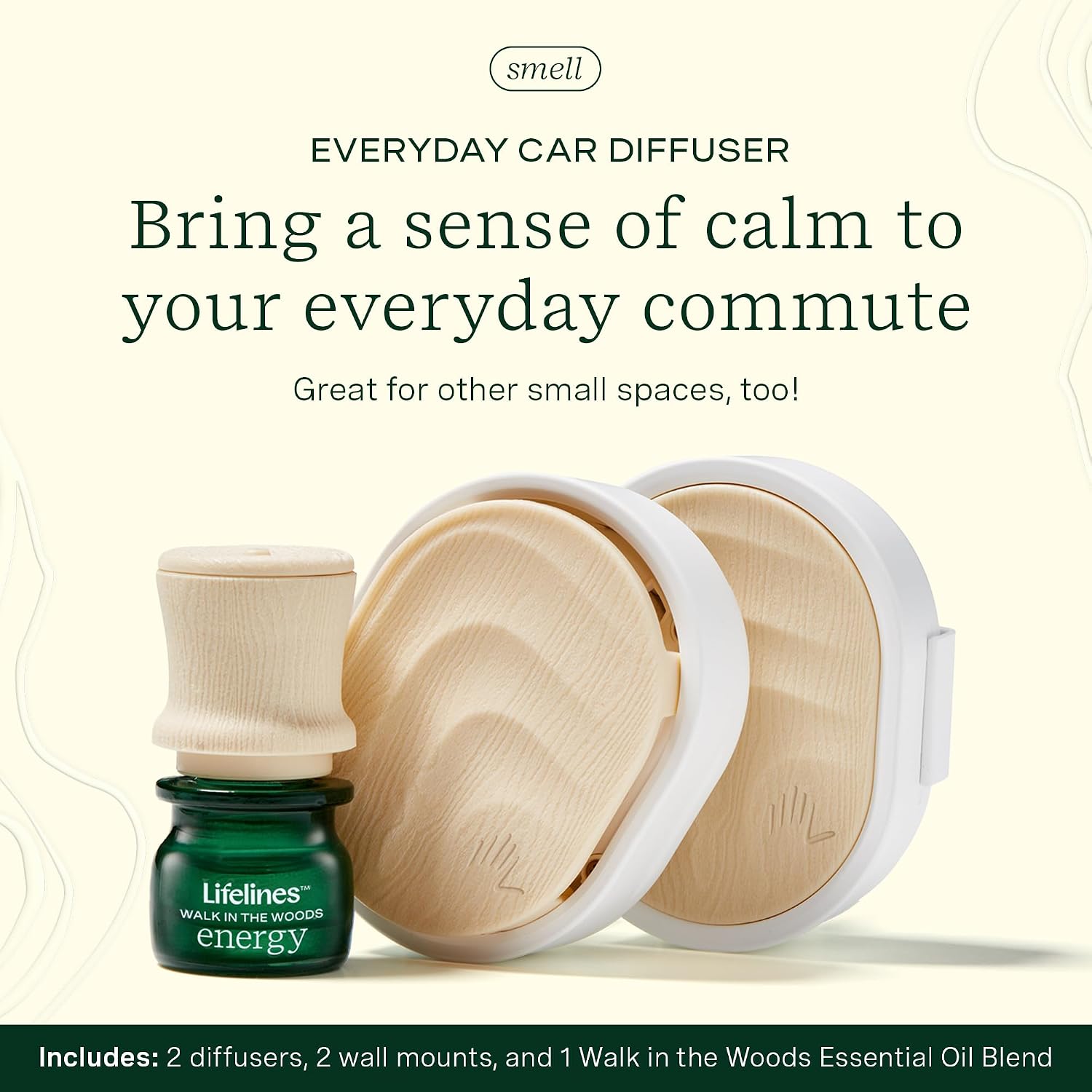 Lifelines Passive Car Diffuser Set Cordless Small Space Aromatherapy Walk in Woods