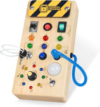 Montessori Wooden Busy Board with 8 LED Light switches, Sensory Toys Light Switch Travel Toys for Toddler