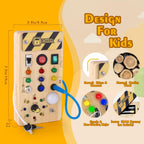 Montessori Wooden Busy Board with 8 LED Light switches, Sensory Toys Light Switch Travel Toys for Toddler