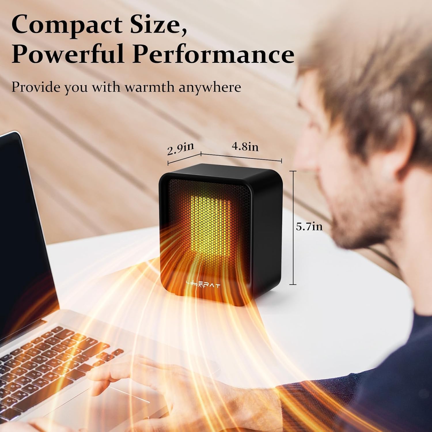 LERAT 500W Mini Space Heater – 2-Second Fast Heating, Auto Shut-Off, Compact Ceramic Desk Heater