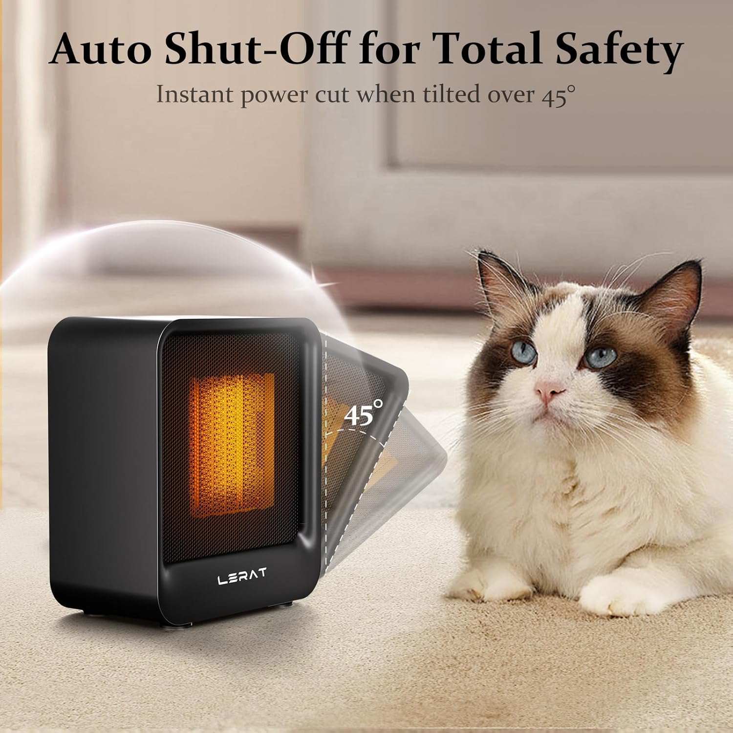 LERAT 500W Mini Space Heater – 2-Second Fast Heating, Auto Shut-Off, Compact Ceramic Desk Heater