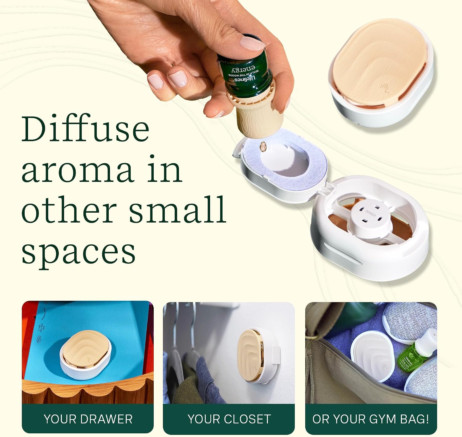 Lifelines Passive Car Diffuser Set Cordless Small Space Aromatherapy Walk in Woods