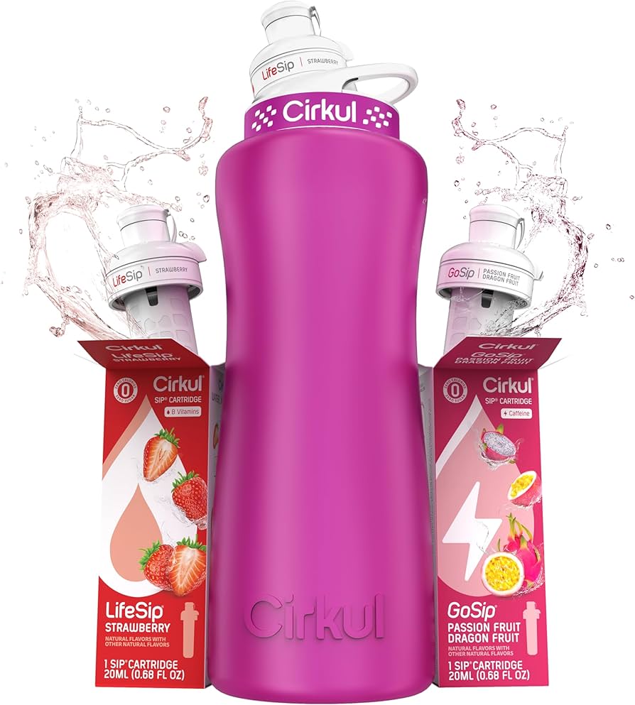 Cirkul 22oz Pink Water Bottle Starter Kit w/ 2 Flavor Cartridges – Sip System Main image