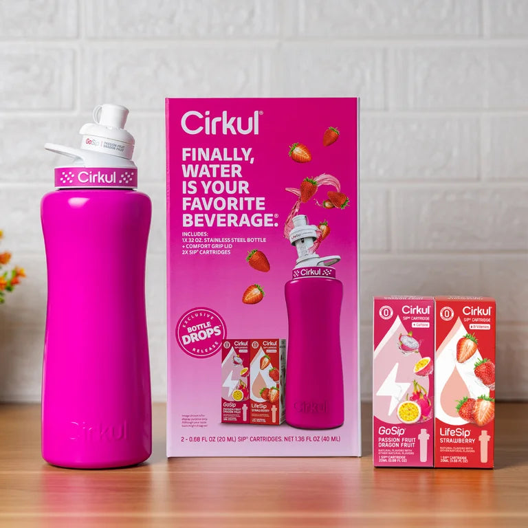 Cirkul 22oz Pink Water Bottle Starter Kit w/ 2 Flavor Cartridges – Sip System