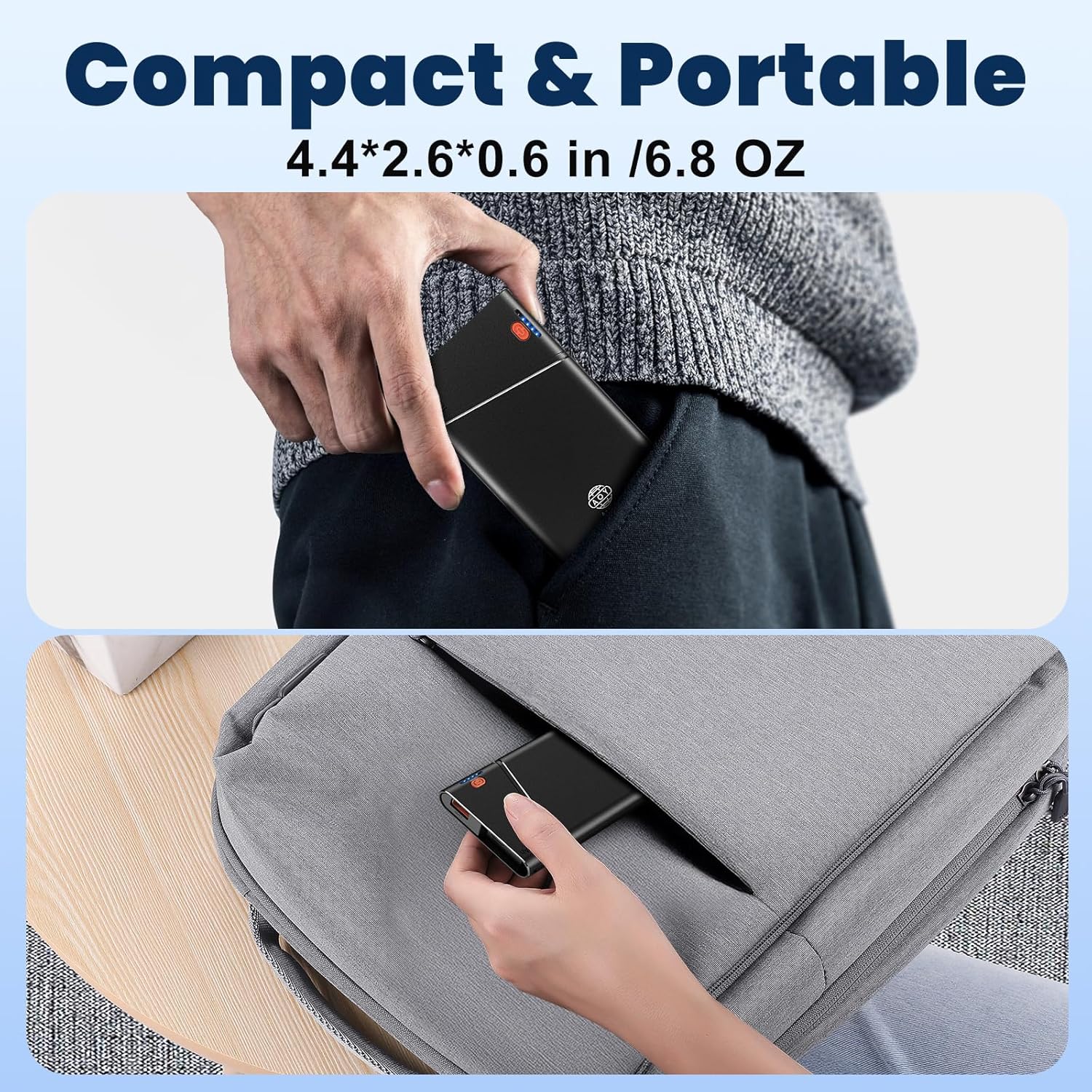 Aaoyun 10000mAh 22.5W PD Fast Charging Power Bank – Built-in USB-C Cable, Aerospace Metal, Slim & Unbreakable