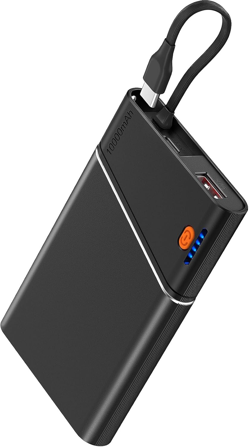 Aaoyun 10000mAh 22.5W PD Fast Charging Power Bank – Built-in USB-C Cable, Aerospace Metal, Slim & Unbreakable