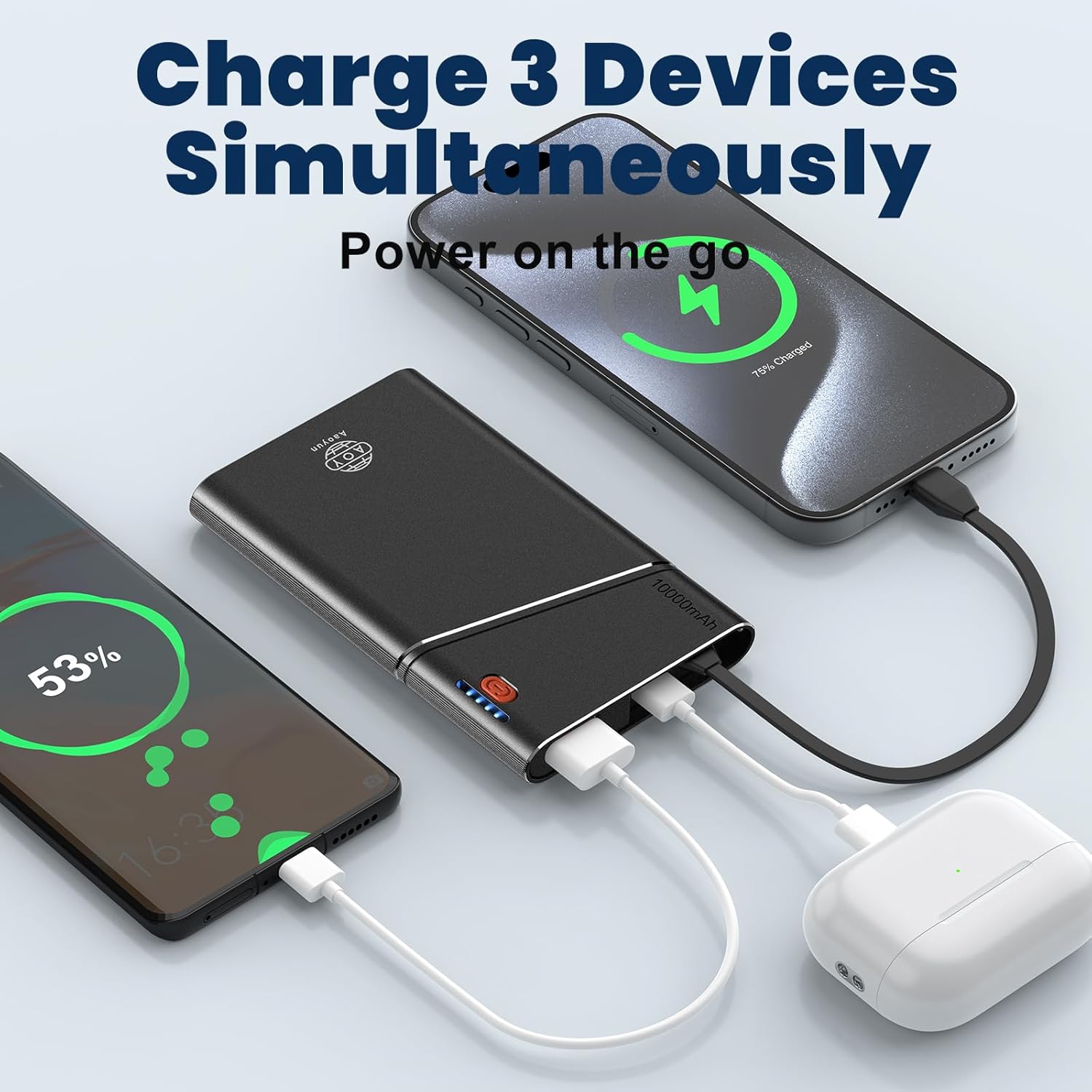 Aaoyun 10000mAh 22.5W PD Fast Charging Power Bank – Built-in USB-C Cable, Aerospace Metal, Slim & Unbreakable