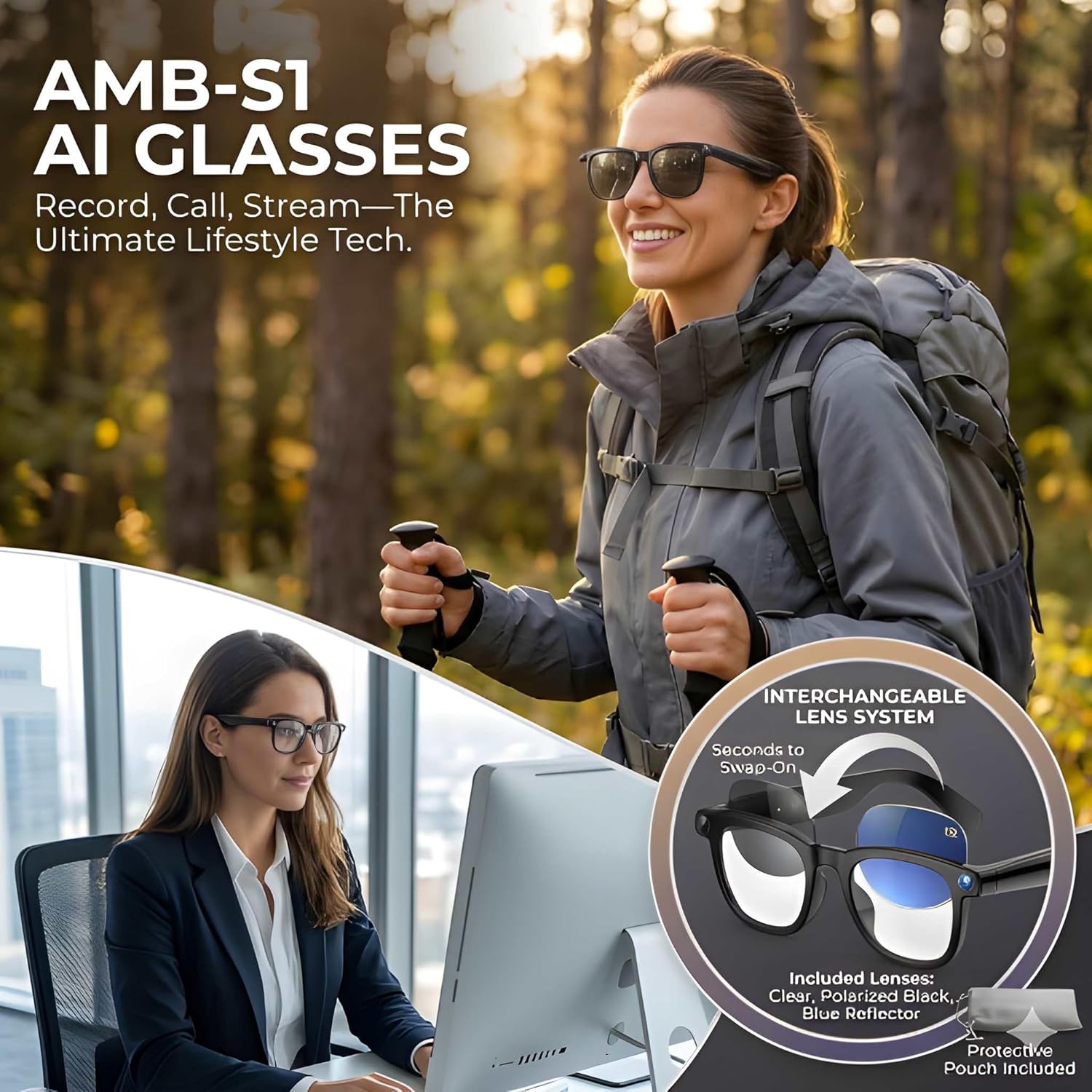 AiMB-S1 AI Smart Glasses – 1080p Camera, Bluetooth 5.4, ChatGPT & IPX5
