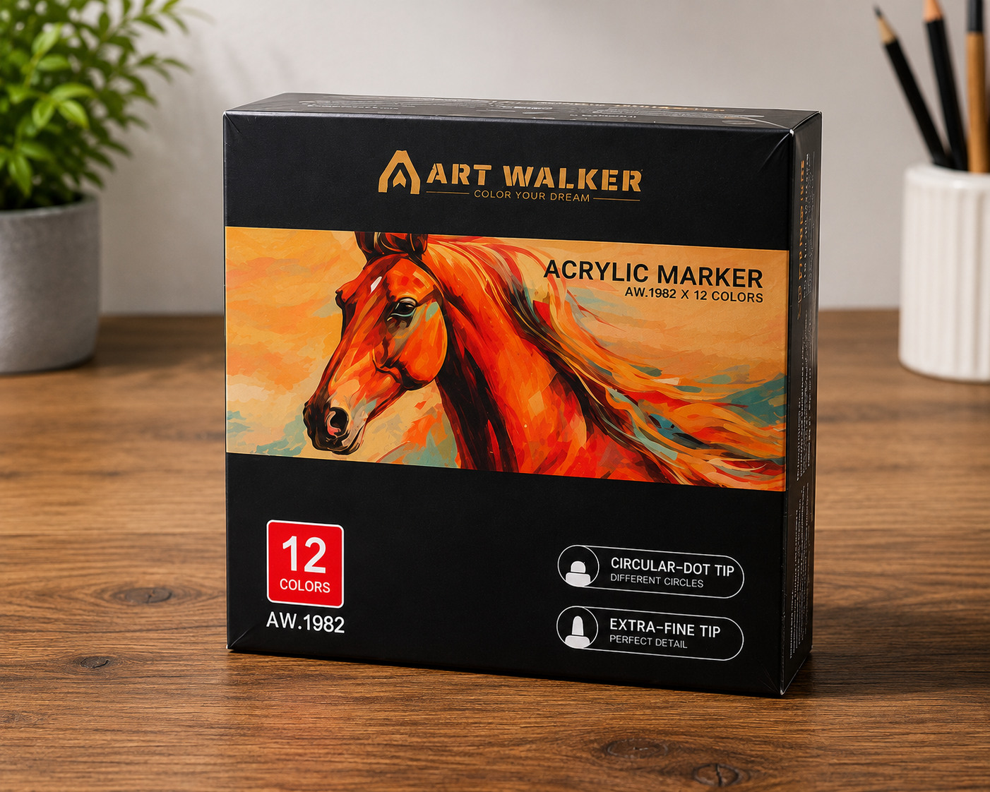 Art Walker 12 Colors Dual Tip Acrylic Paint Markers Fine Point Waterproof Set Main image