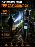 LED Flashlight Tactical Zoom Torch w/ 1200 Lumens USB Rechargeable 18650 Battery Camping Emergency