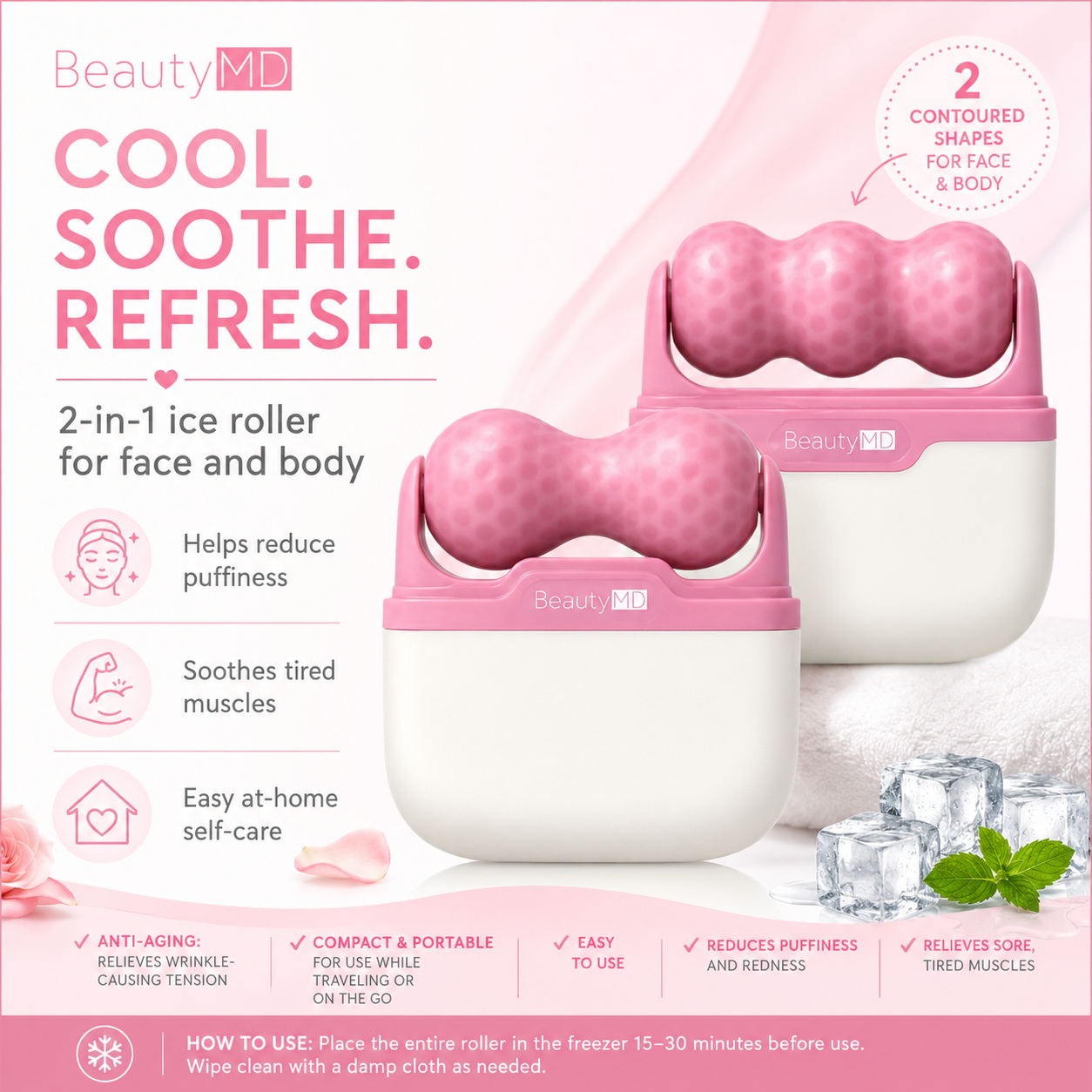 Beauty MD 2-in-1 Soothing Ice Roller for Face and Body