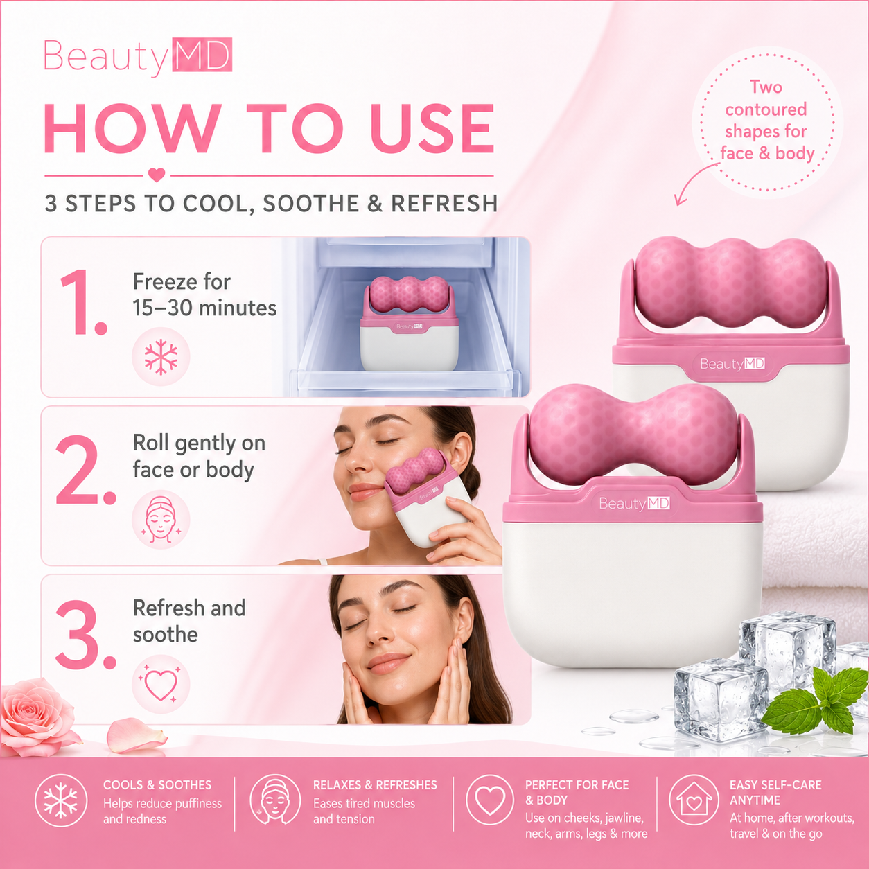 Beauty MD 2-in-1 Soothing Ice Roller for Face and Body