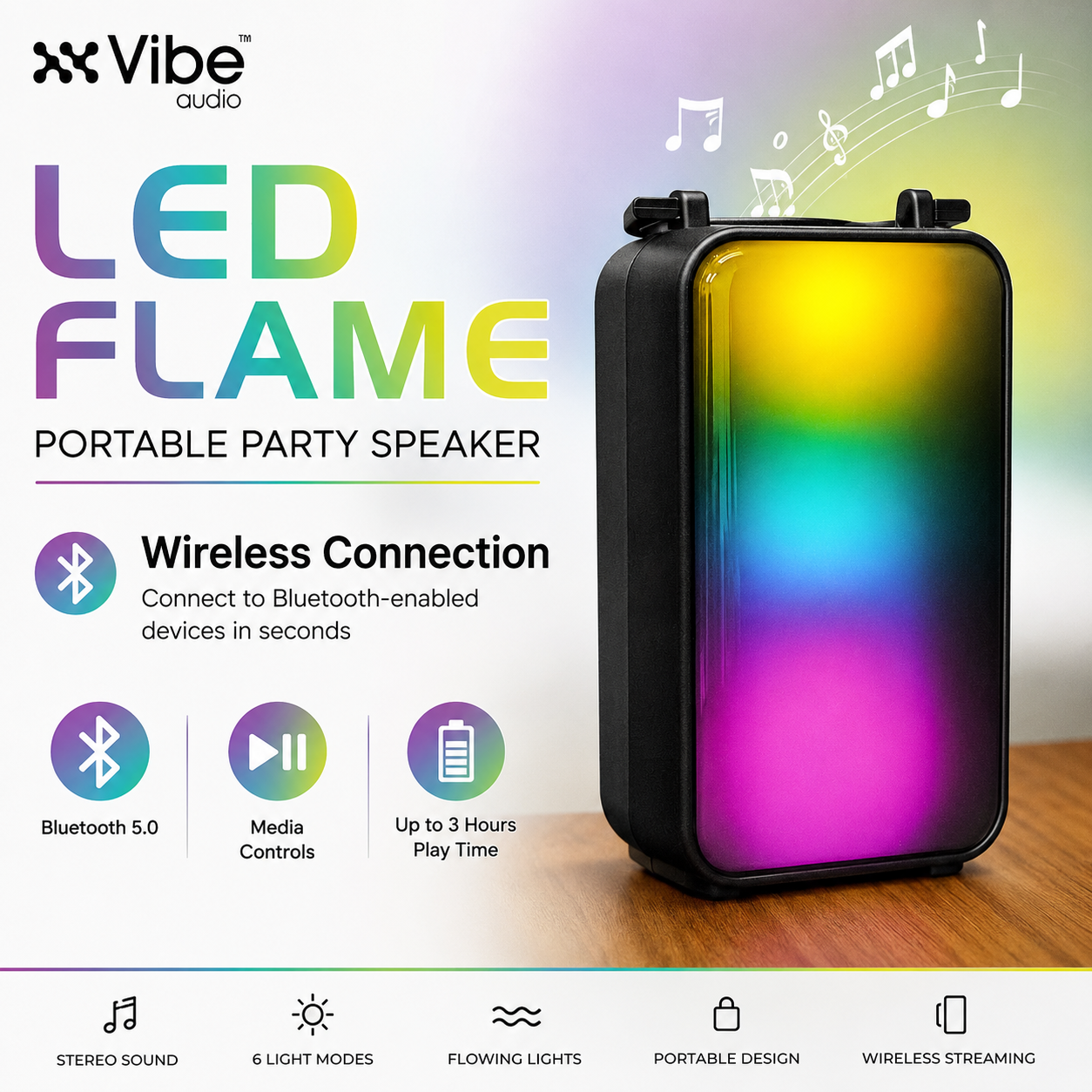 Vibe Audio LED FLAME Portable Party Speaker