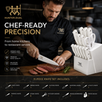 15-Piece White Kitchen Knife Set with Built-In Sharpening Stone