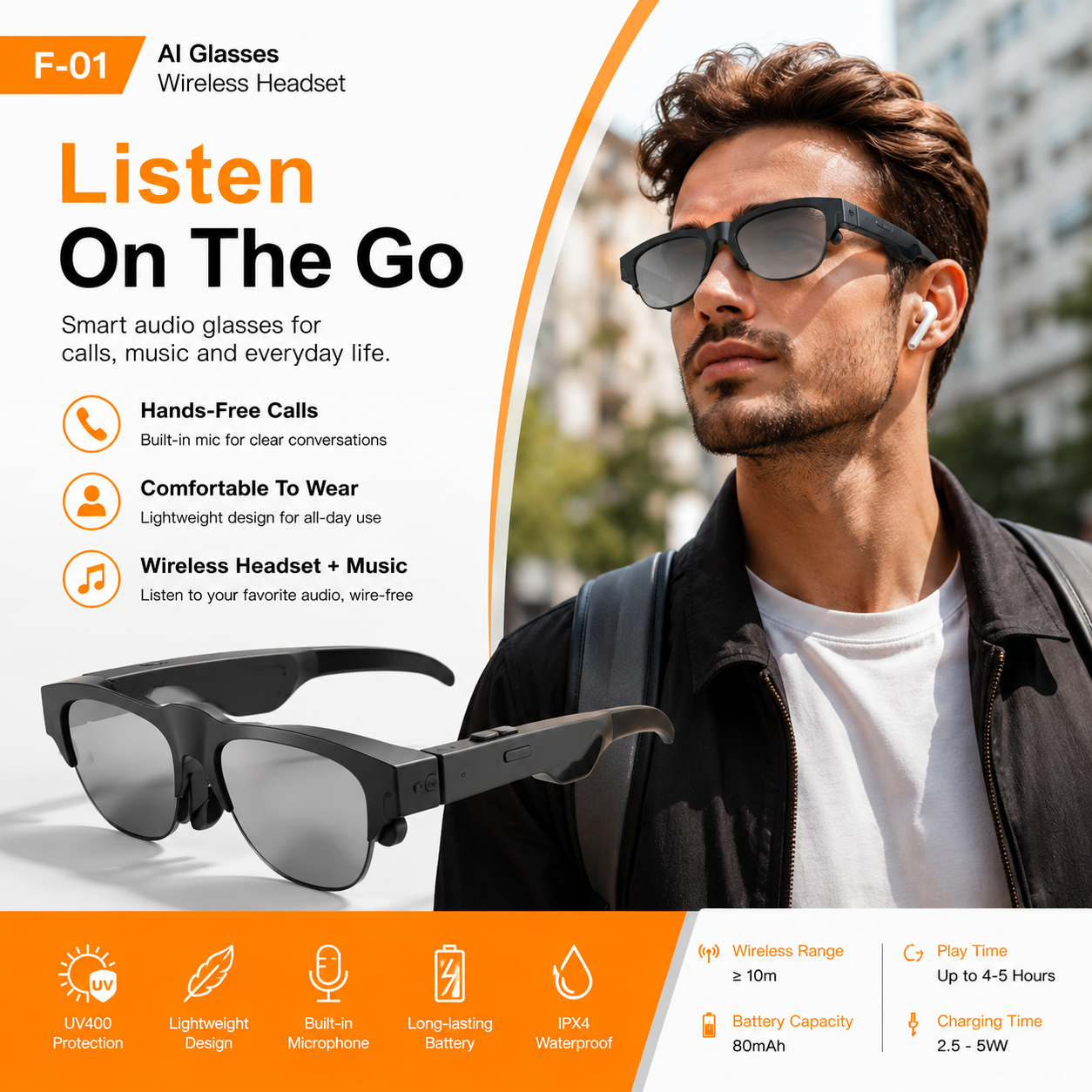 AI Glasses Wireless Headset F-01