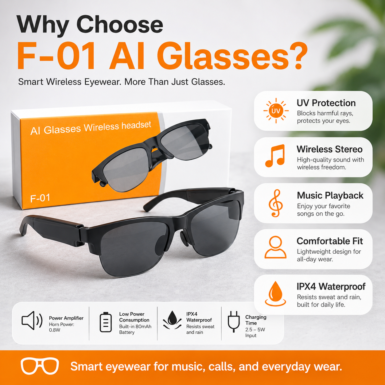 AI Glasses Wireless Headset F-01