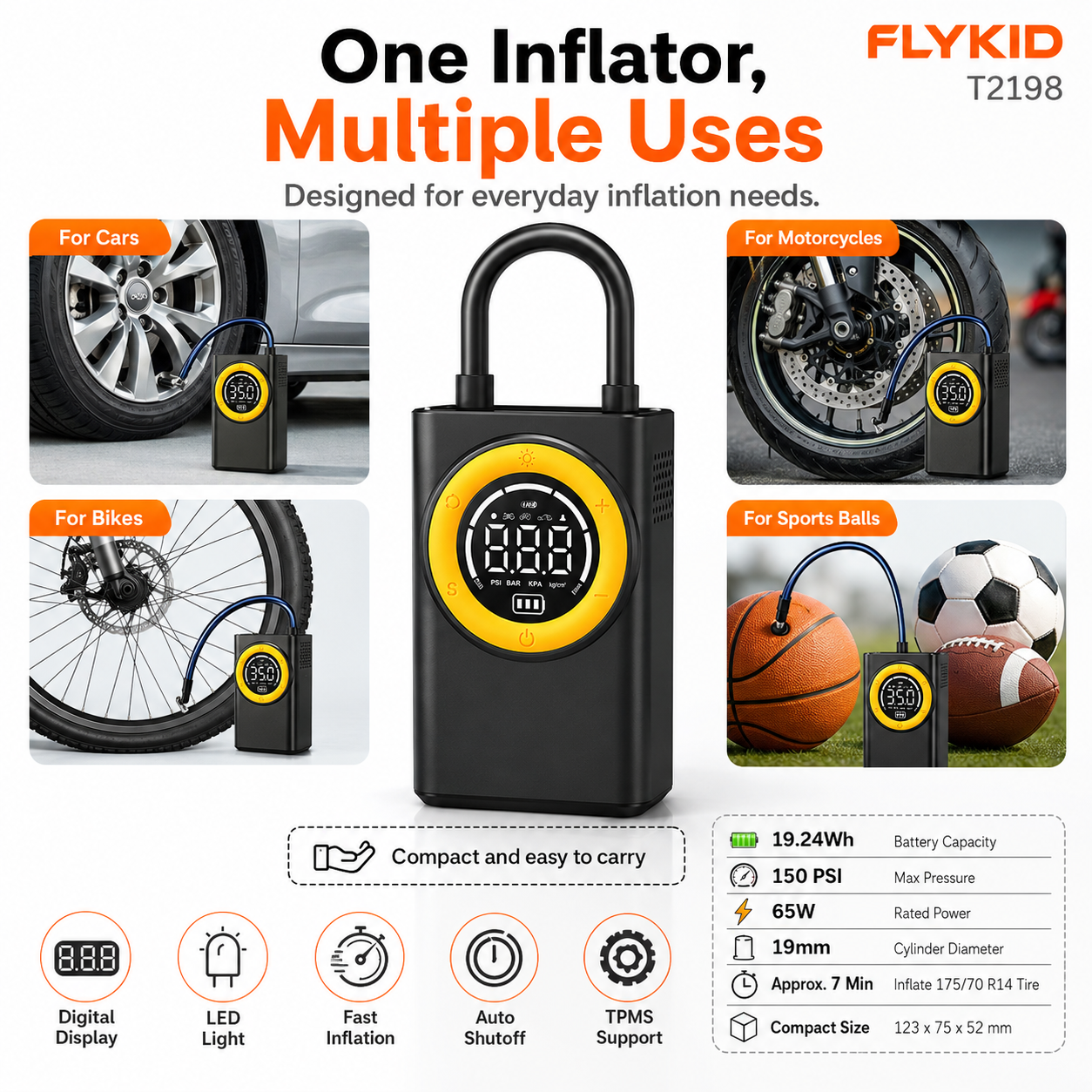 FLYKID Tire Inflator T2198