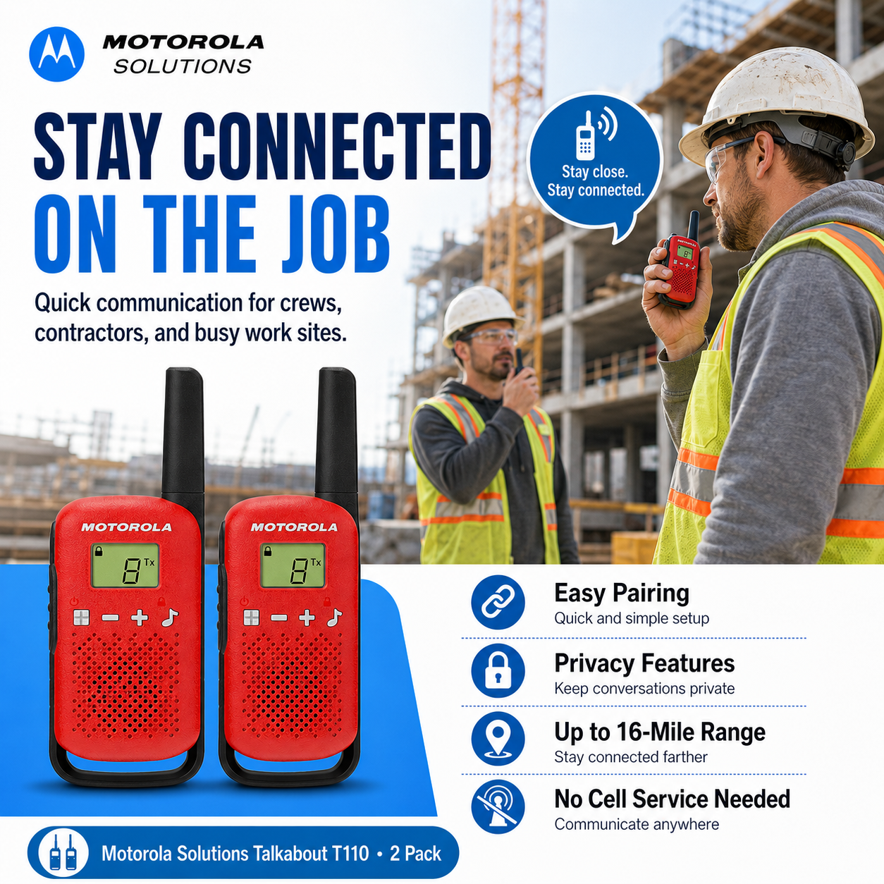 Motorola Solutions Talkabout T110, Privacy Easy Pairing, 16 Mile, 2 Pack Secondary image