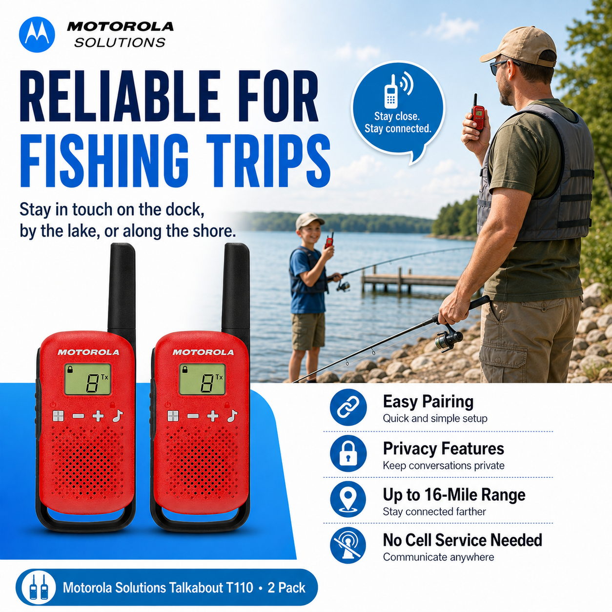 Motorola Solutions Talkabout T110, Privacy Easy Pairing, 16 Mile, 2 Pack