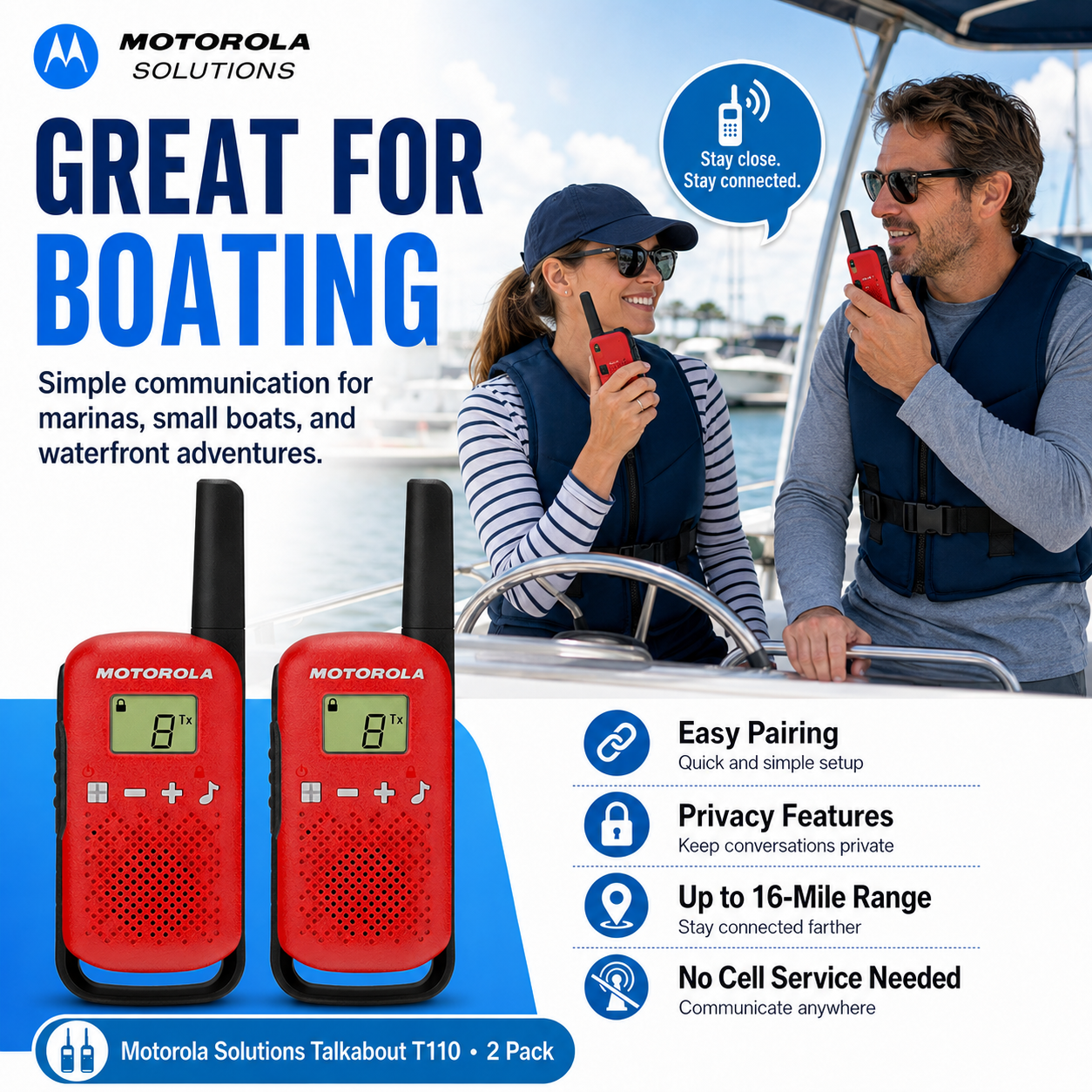 Motorola Solutions Talkabout T110, Privacy Easy Pairing, 16 Mile, 2 Pack