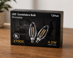 12-Pack LED Candelabra Bulbs B11 E12 Dimmable 500 Lumens 2700K Warm White