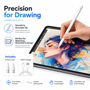 Universal Stylus Pen for iPad & Tablets with USB-C Cable