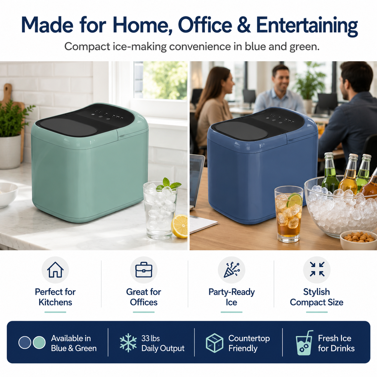 ORGO 33lbs Countertop Ice Maker – Compact Ice Machine Available in Blue & Green Secondary image