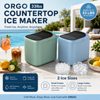 ORGO 33lbs Countertop Ice Maker – Compact Ice Machine Available in Blue & Green