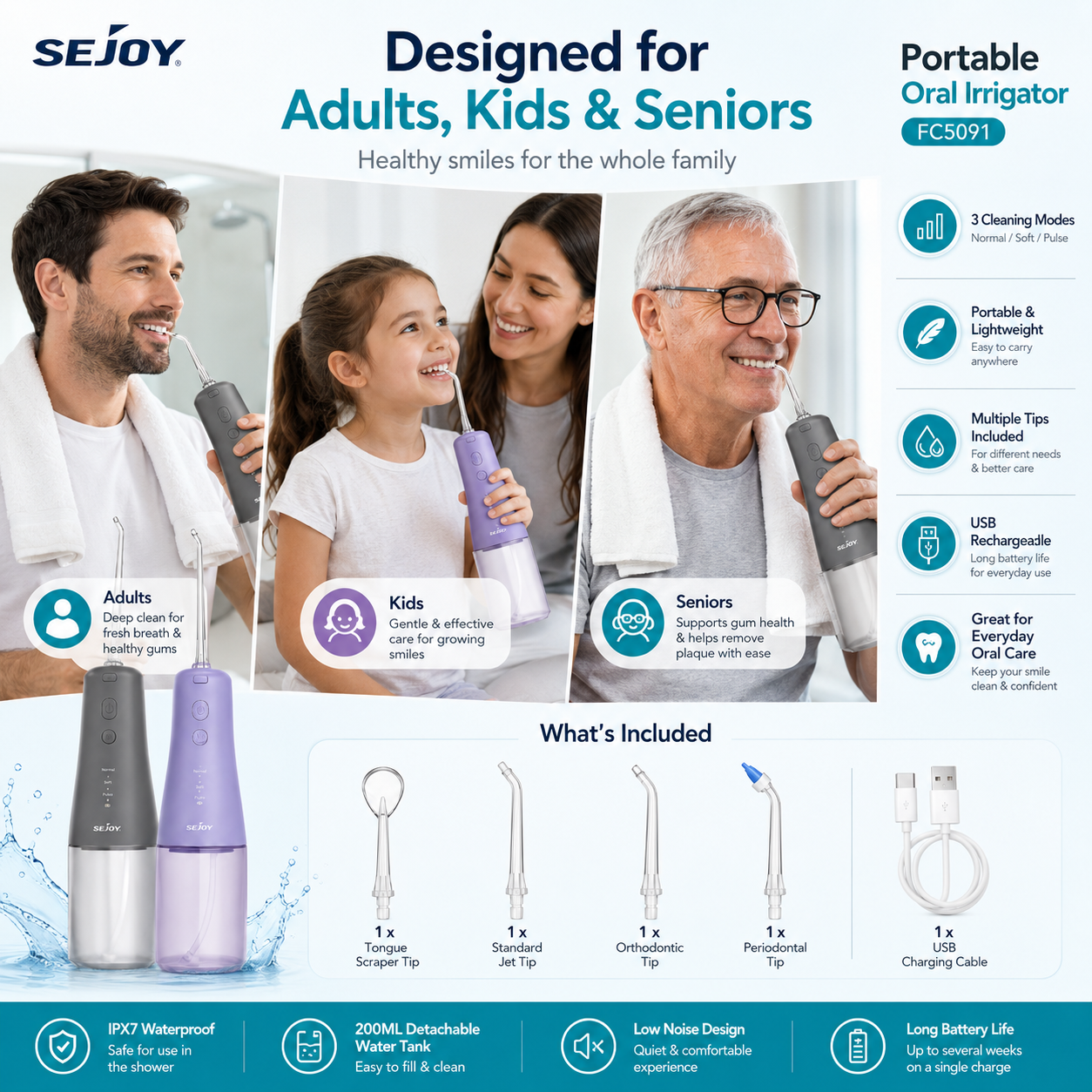 Sejoy Portable Oral Irrigator FC5091 – Rechargeable Water Flosser for Cleaner Teeth &amp; Healthier Gums Main image