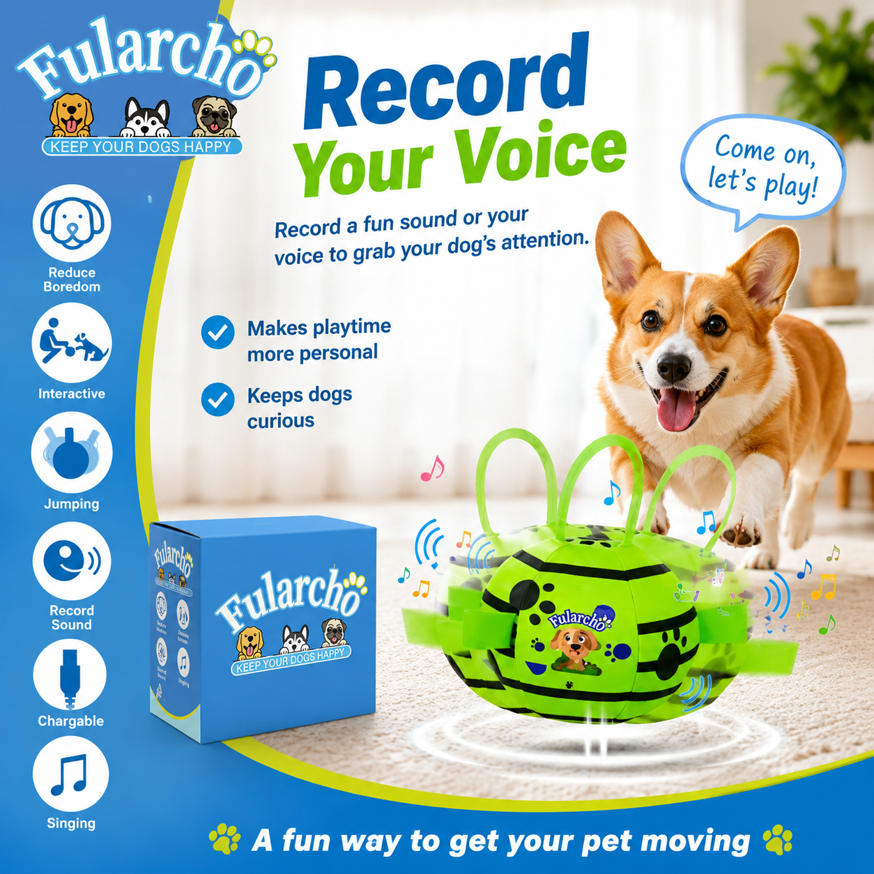 Fularcho Jumping Soccer Ball Interactive Rechargeable Dog Toy with Bouncing Motion & Type-C Charging