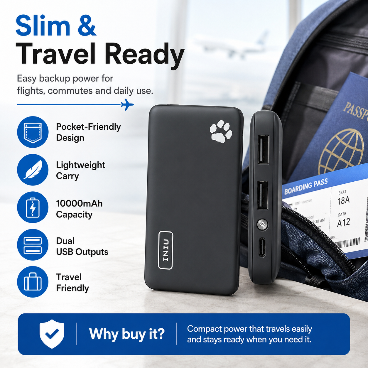 INIU POWER BANK BI-B41 PowerPaw Slim 10000mAh