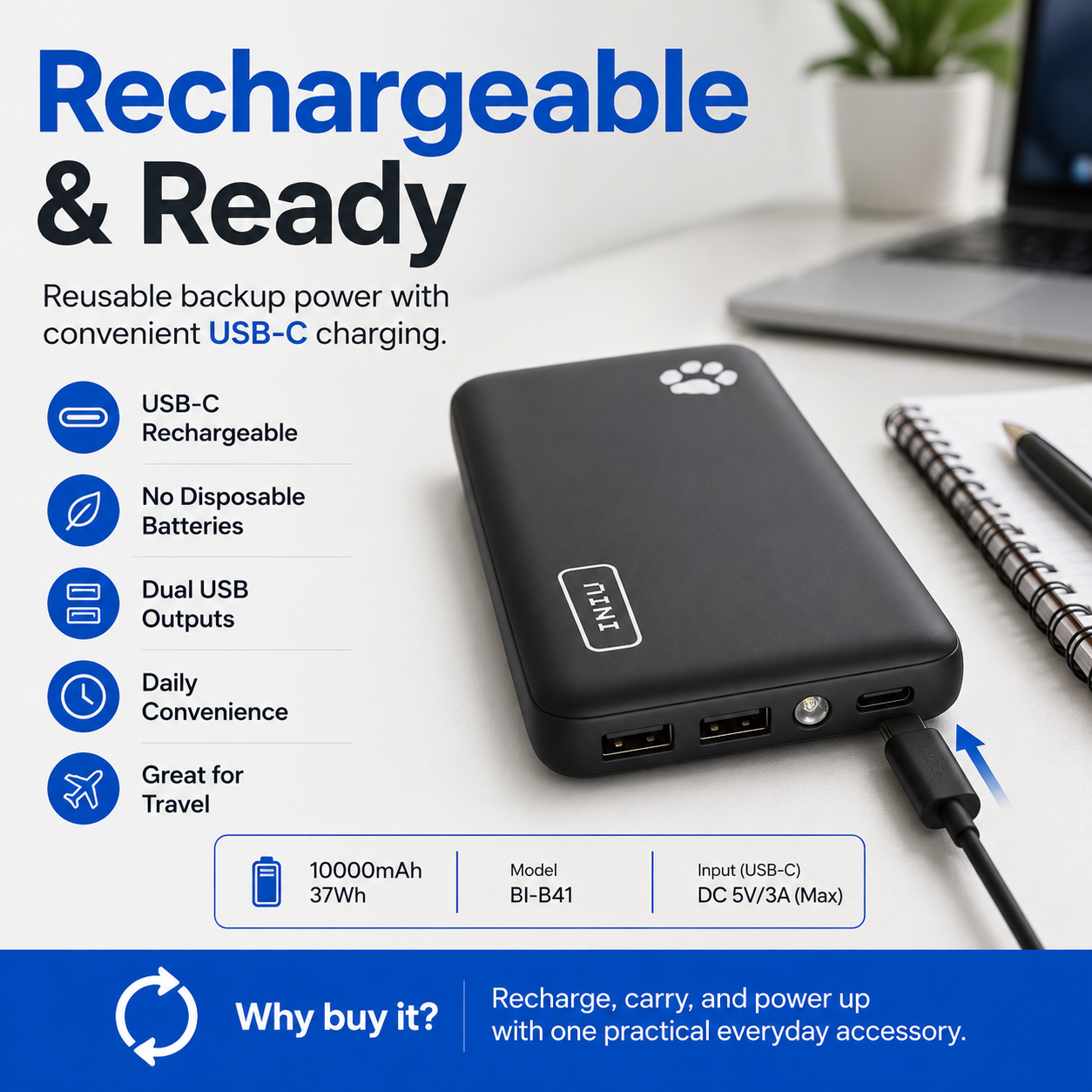 INIU POWER BANK BI-B41 PowerPaw Slim 10000mAh