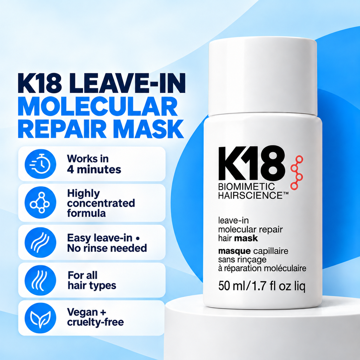 K18 Leave-In Molecular Repair Hair Mask, 50 mL Main image