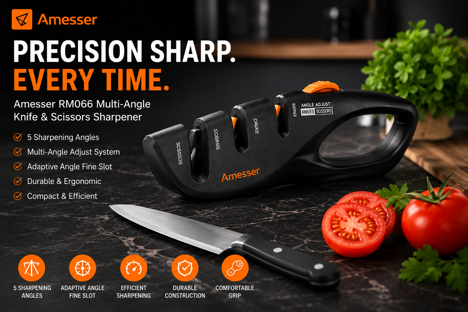 Amesser RM066 Knife Sharpener Adjustable 5-Angle Kitchen Knife & Scissors Sharpener