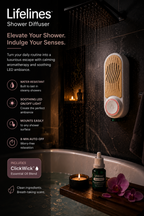Lifelines Shower Diffuser Aromatherapy LED Spa w ClickWick Essential Oil Blend