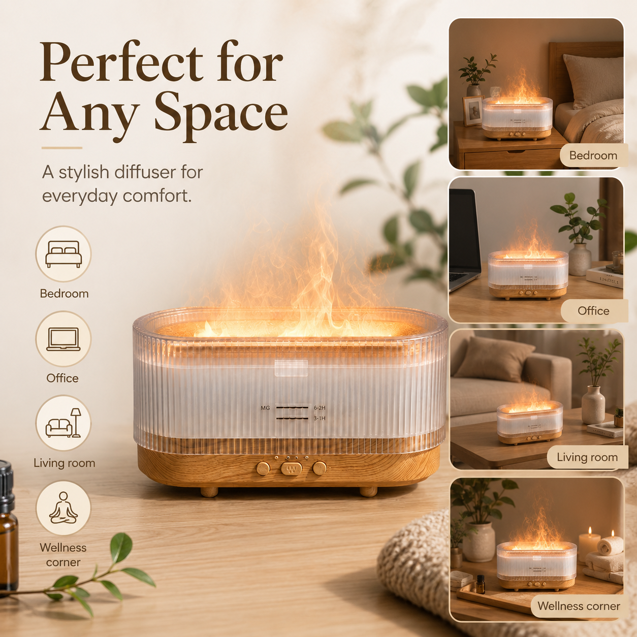 Sejoy Flame X1 Aromatherapy Diffuser 300mL Essential Oil Diffuser w/ LED Lights