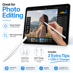Universal Stylus Pen for iPads Tablets – Includes 2 Extra Tips + USB-C Cable