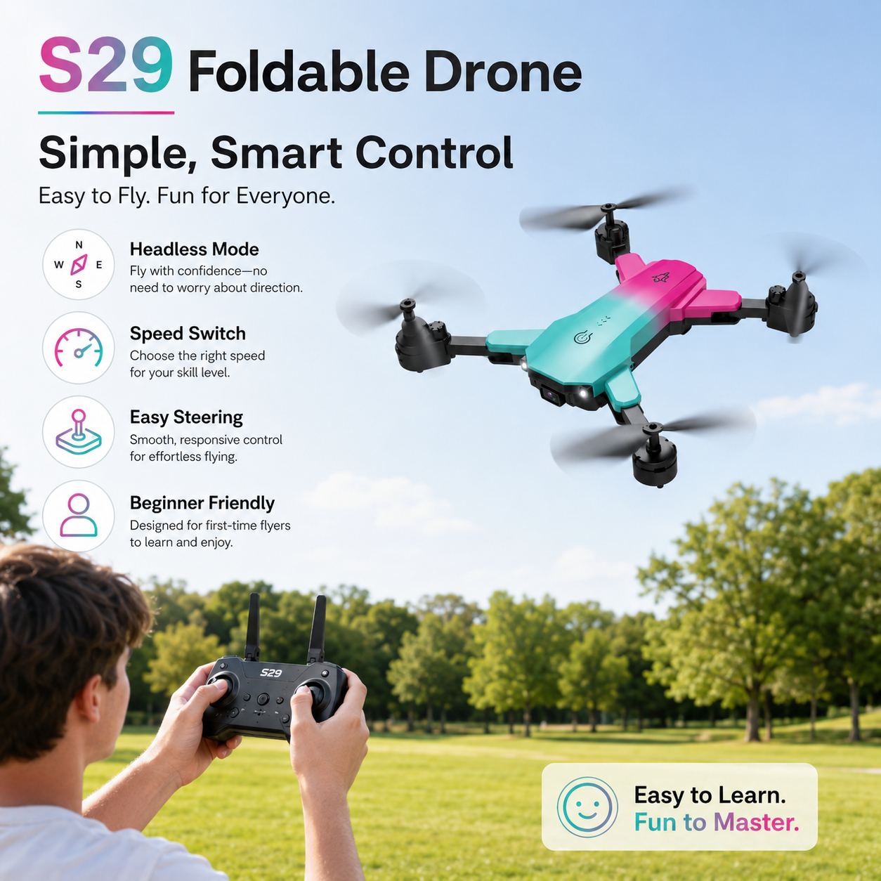S29 Foldable Drone – Compact HD Camera Drone with One-Key Takeoff, Altitude Hold, Headless Mode &amp; 3D Flip Secondary image