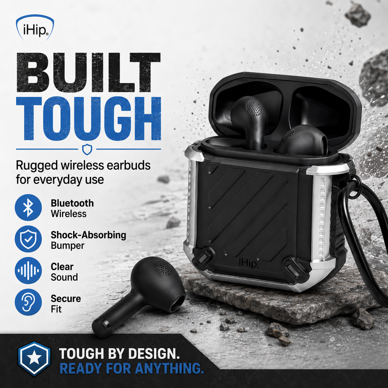 iHip Built Tough Sound Pods – Wireless Bluetooth Earbuds Secondary image