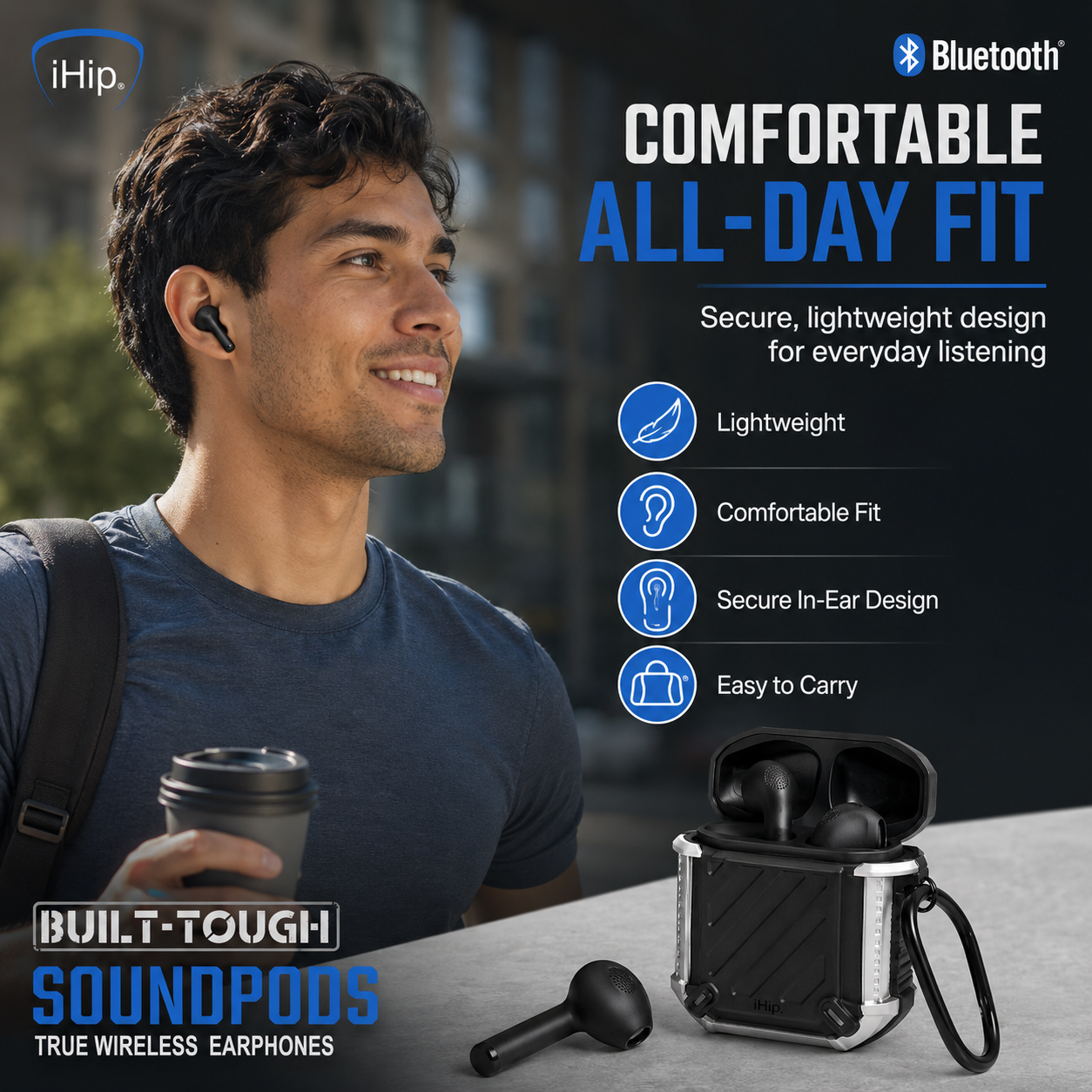 iHip Built Tough Sound Pods – Wireless Bluetooth Earbuds