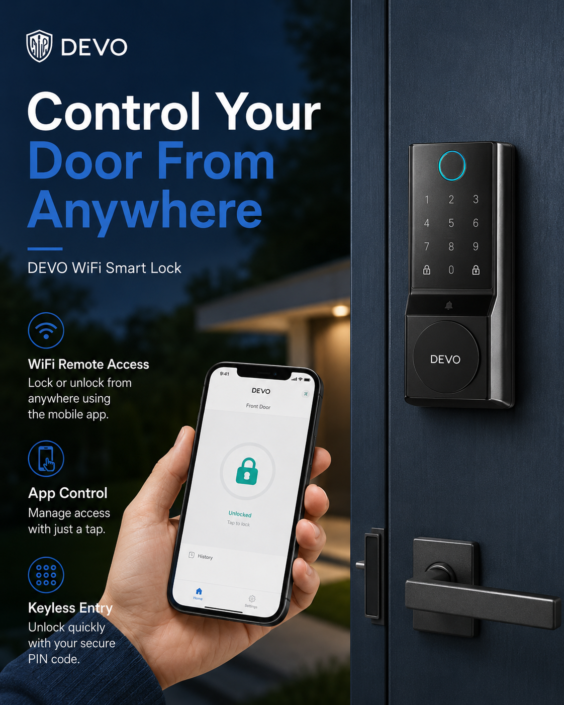 DEVO WiFi Smart Lock – Intelligent Security Lock (Model G3)