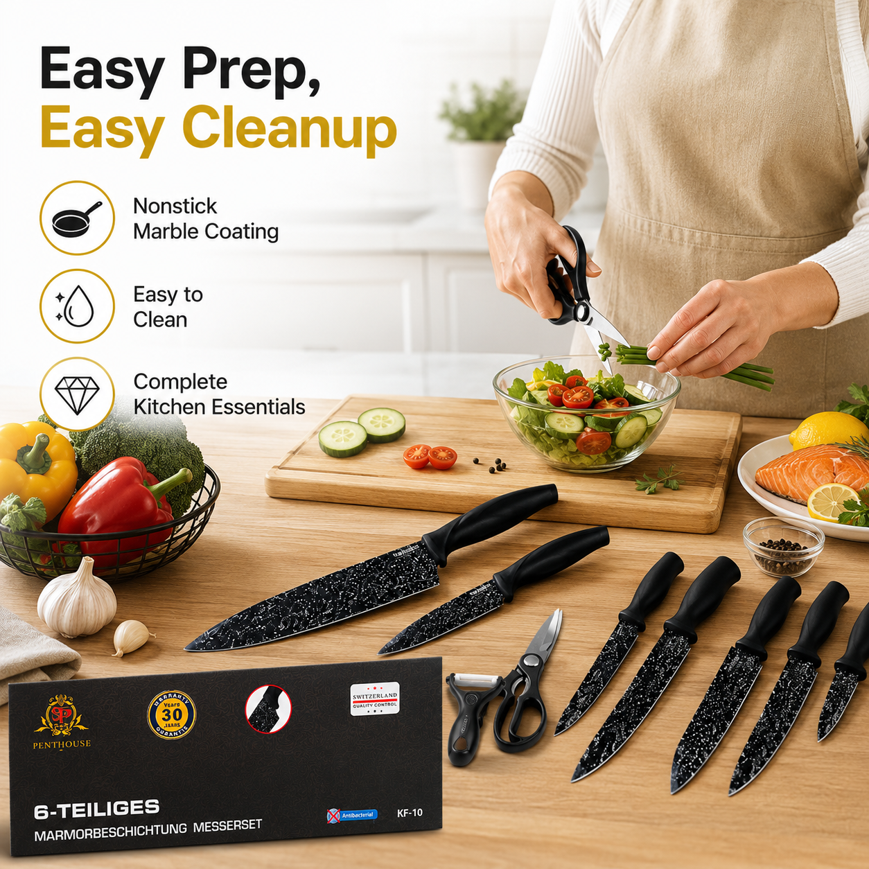 K10 6-Piece Marble-Coated Knife Set – Sharp, Stylish & Built for Everyday Cooking