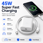 45W Super Fast Charging USB-C Wall Charger with 6ft USB-C Cable – Compact & Compatible