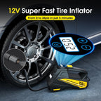 FLYKID Portable Tire Inflator – 12V Air Compressor with 150 PSI LCD Gauge & LED Light