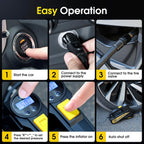 FLYKID Portable Tire Inflator – 12V Air Compressor with 150 PSI LCD Gauge & LED Light