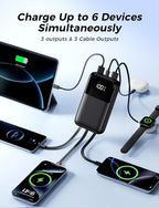 HELLEE 15000mAh Power Bank – 22.5W Fast Charging, 6 Outputs, Built-in Cables, LED Display, Slim Travel Battery Pack