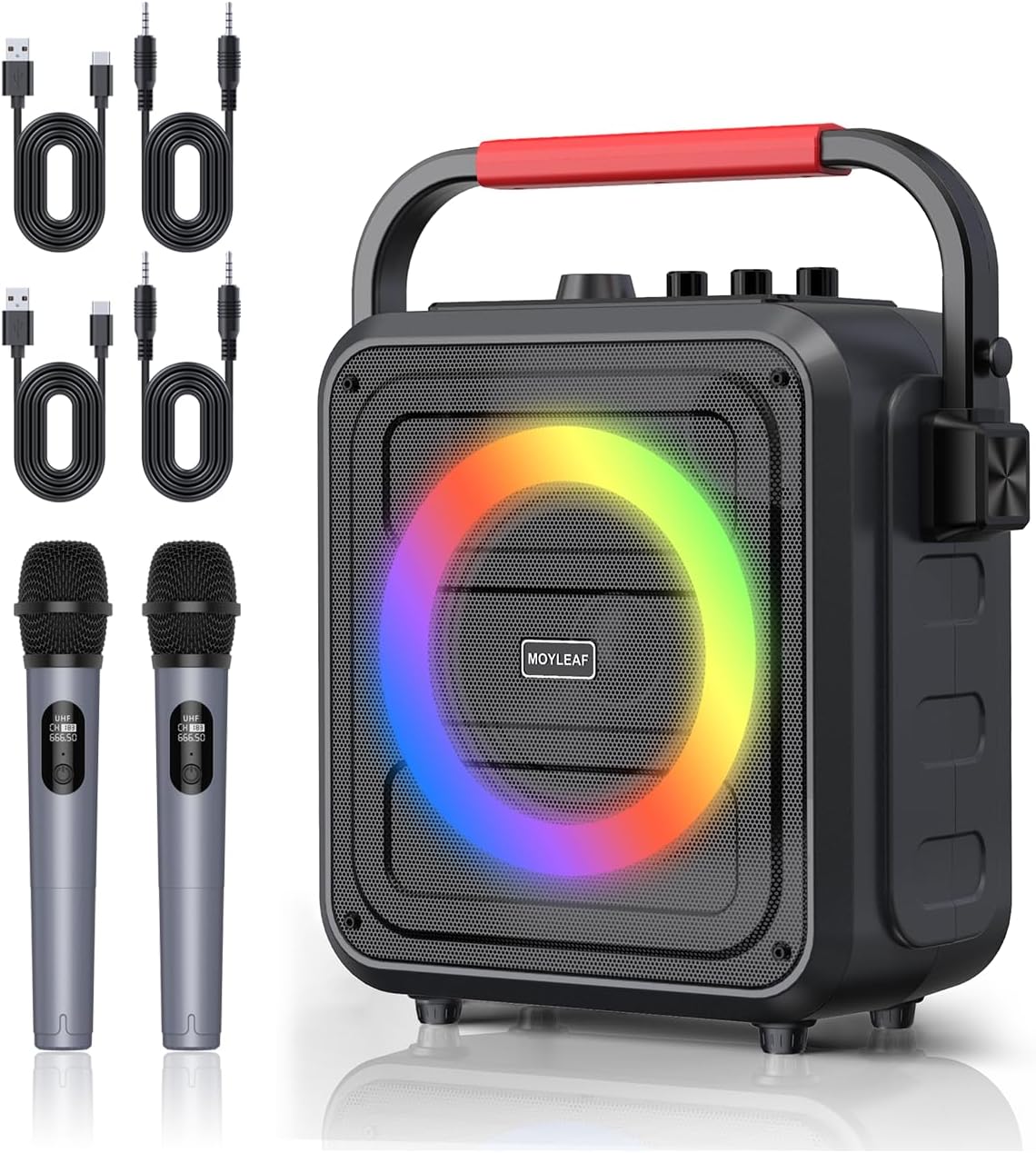 MOYLEAF K253 Bluetooth Karaoke Speaker w/ 2 Wireless Mics & RGB Lights Main image
