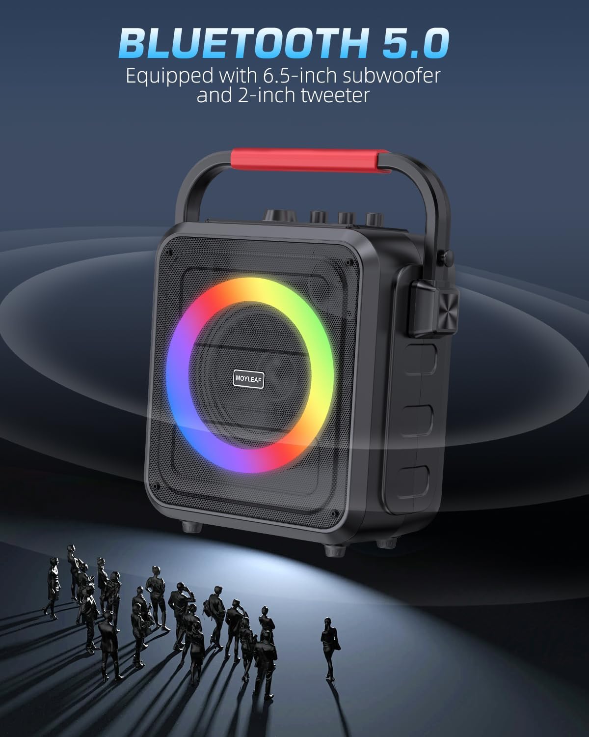 MOYLEAF K253 Bluetooth Karaoke Speaker w/ 2 Wireless Mics & RGB Lights