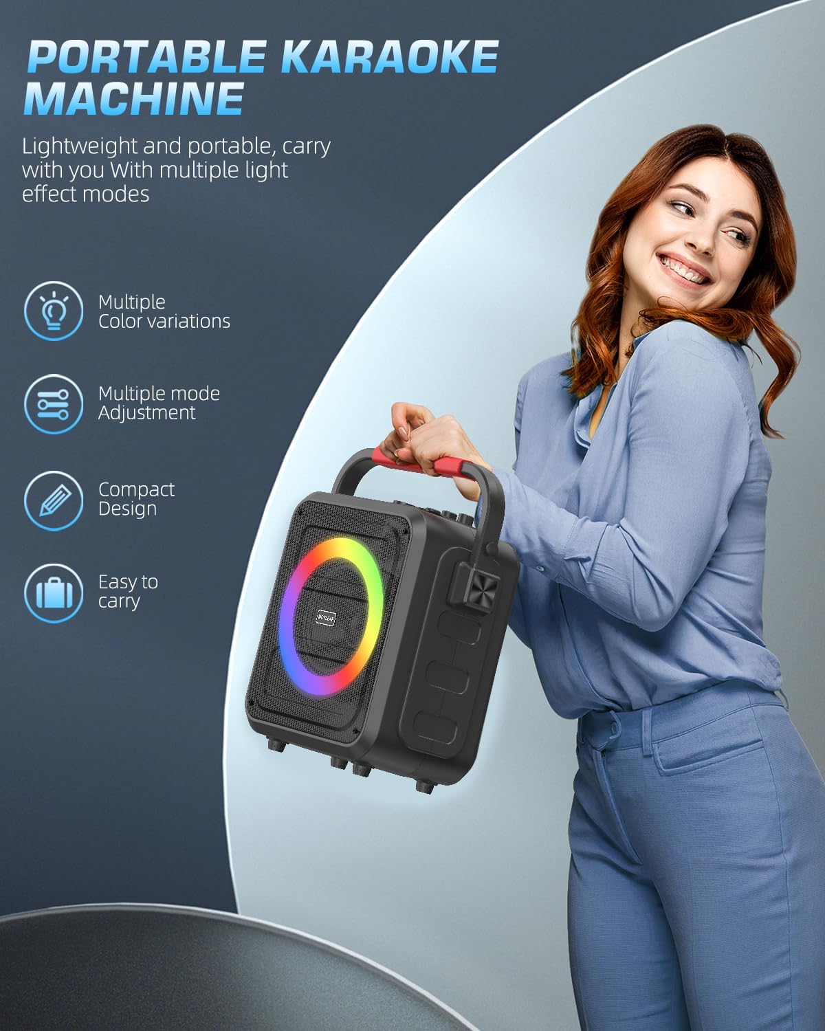 MOYLEAF K253 Bluetooth Karaoke Speaker w/ 2 Wireless Mics & RGB Lights Main image