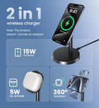 Magnetic Wireless Charger Stand – 15W Fast Charging for iPhone & AirPods